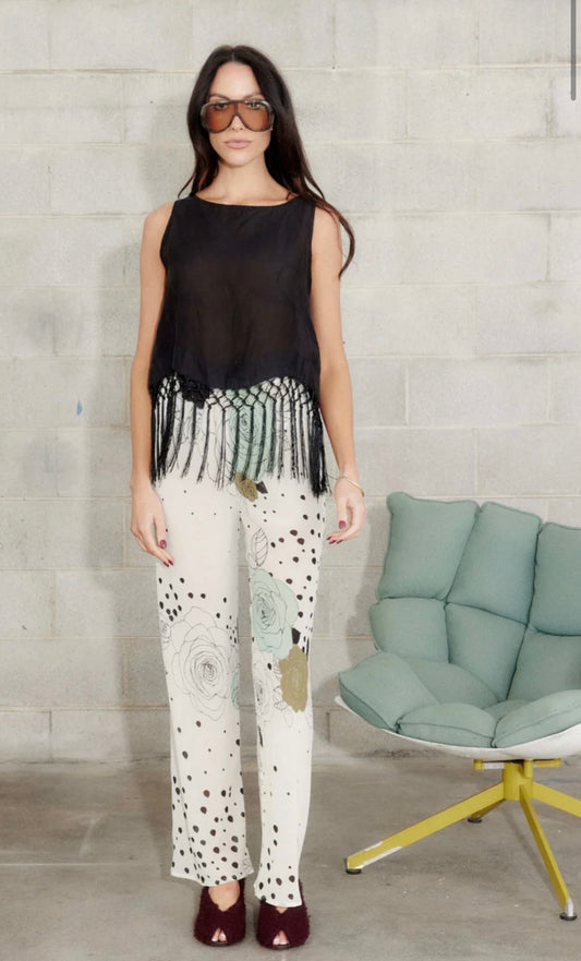 The Sheer Fringe Top- Black